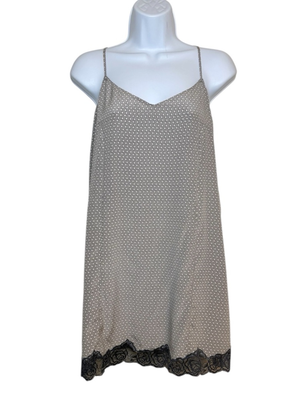 Stella McCartney Gray Polka Dot Intimate Sleep Slip with Blue Lace Rose Hem Y2K